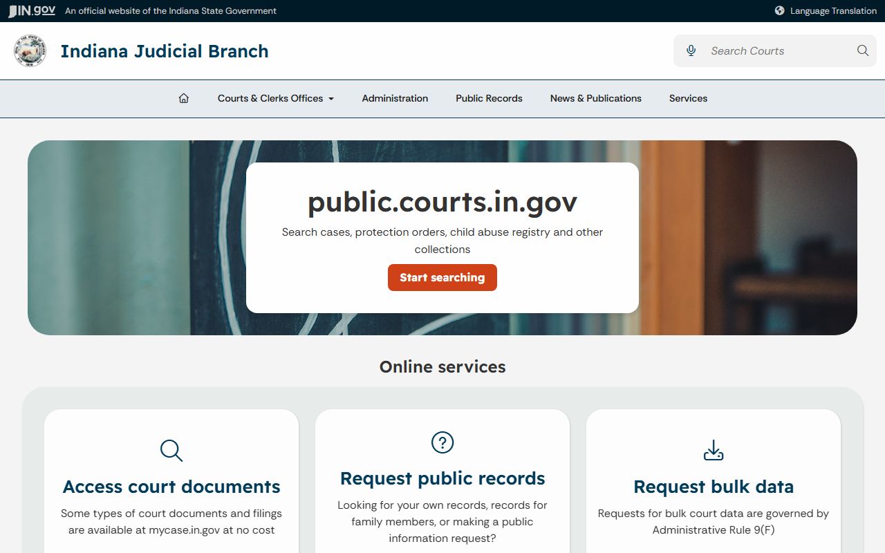 Owen County court records public records landing page from Indiana Judicial Branch