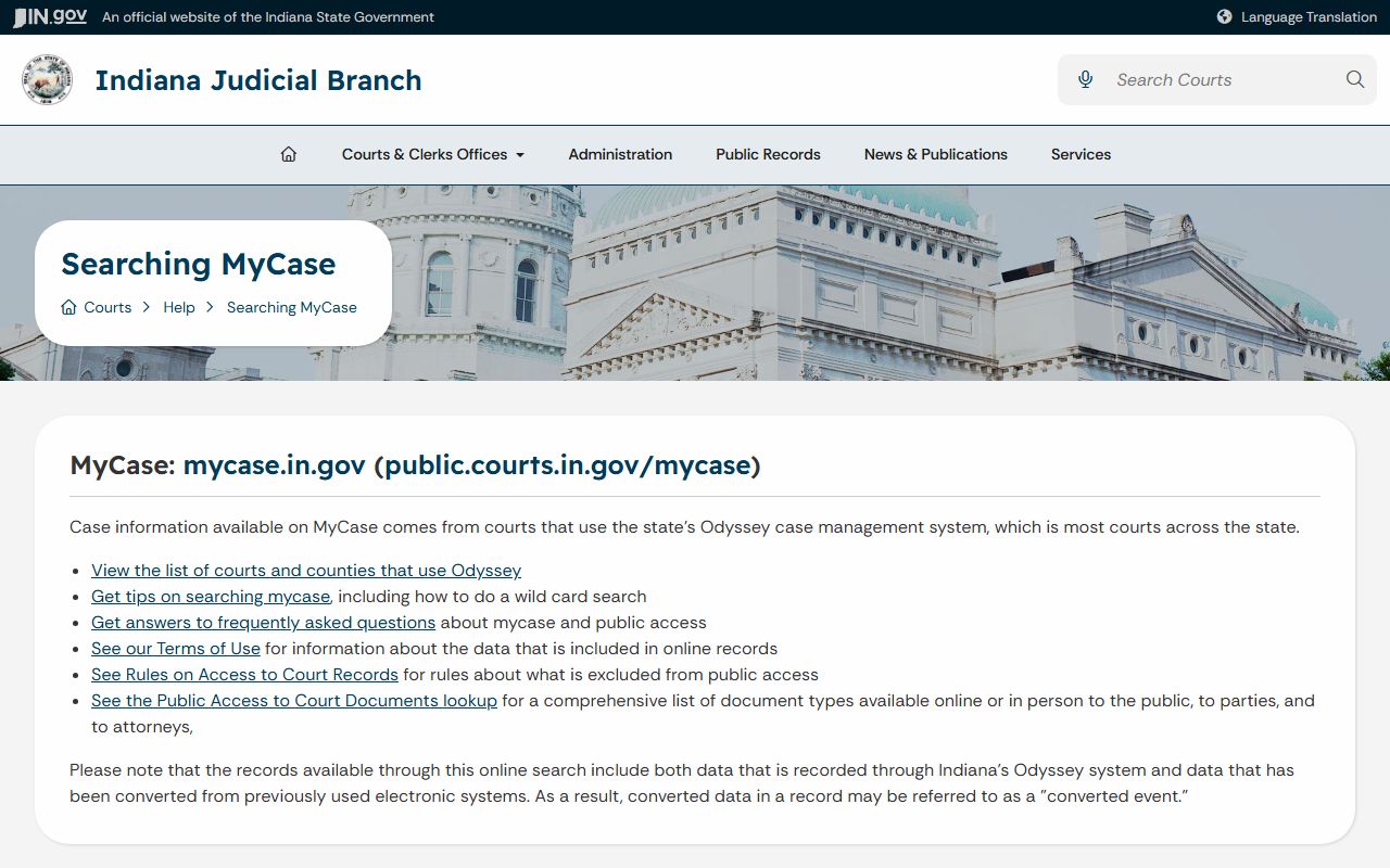 Owen County court records MyCase help page for public access
