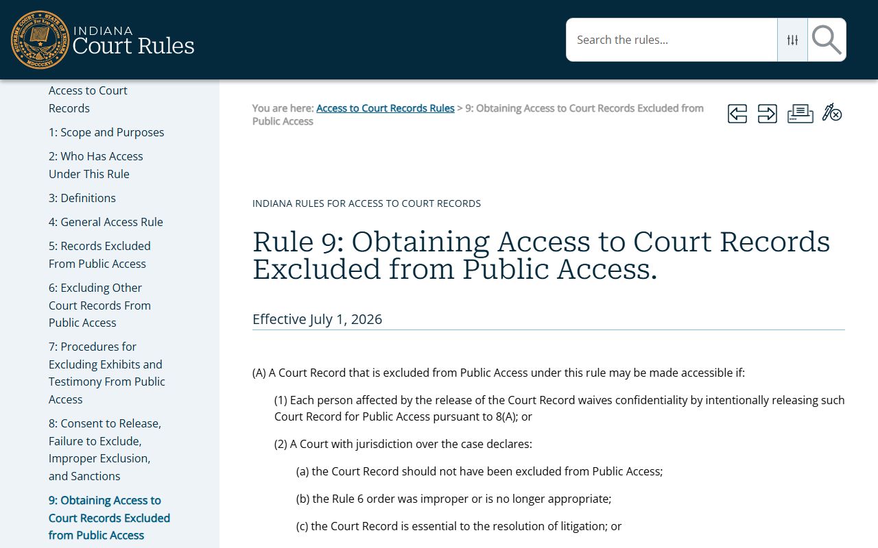 Owen County court records under Indiana Rules on Access to Court Records Rule 9