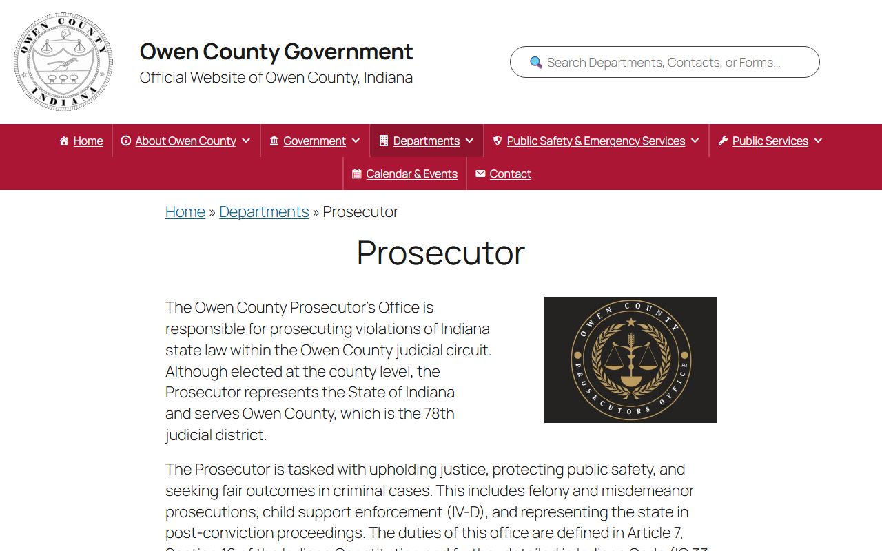 Owen County criminal court records prosecutor page