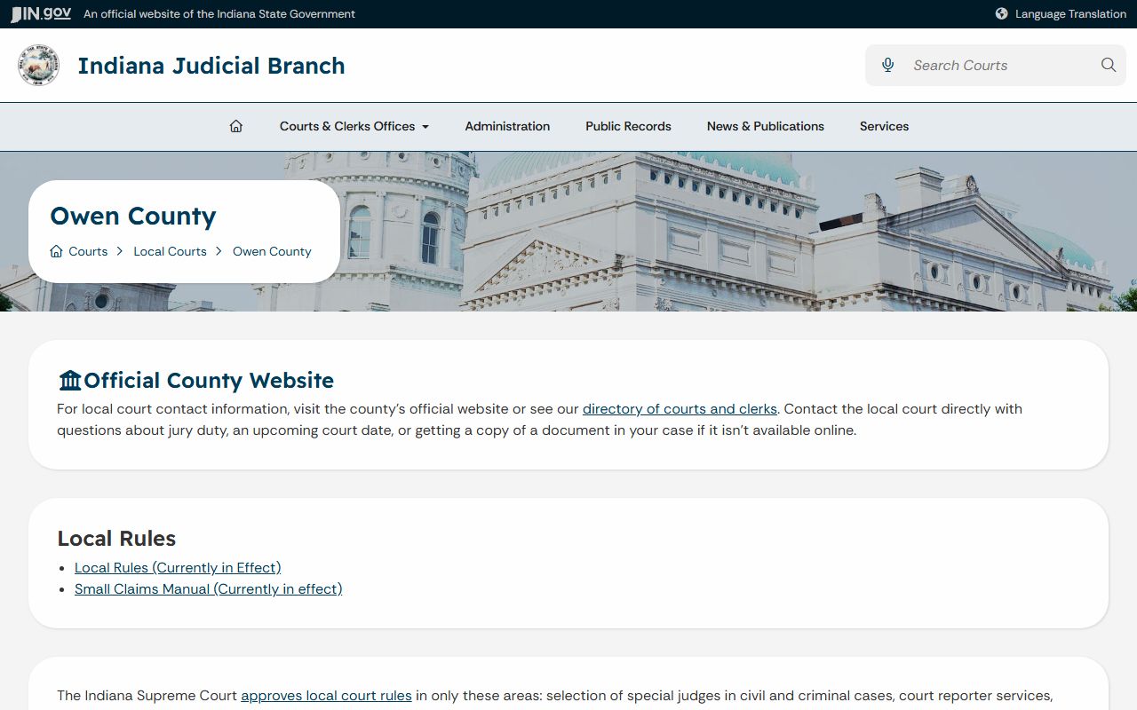 Owen County Circuit Court records on the Indiana Judicial Branch Owen County page