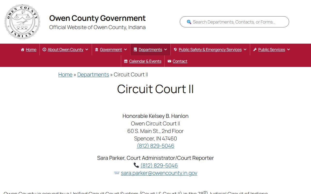 Owen County Circuit Court records from the Circuit Court II page
