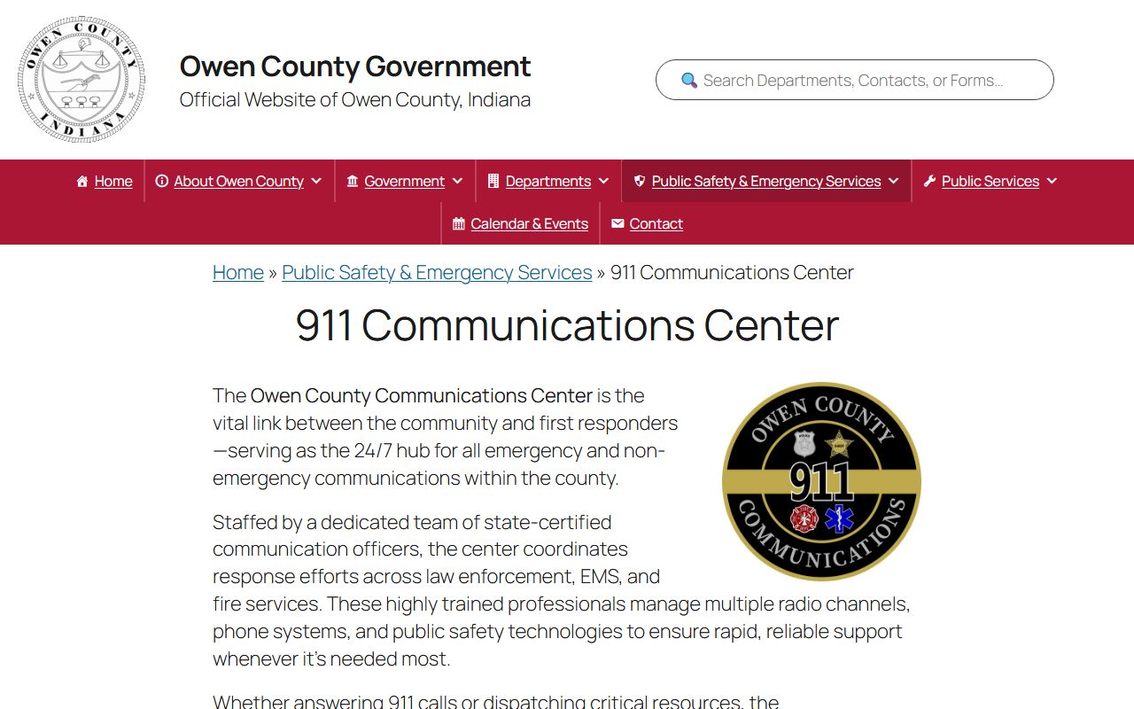 Owen County court records public safety communications center dispatch information