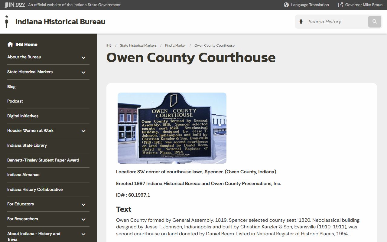 Owen County court records courthouse historical marker