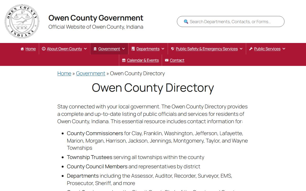 Owen County court records official county directory for court officials