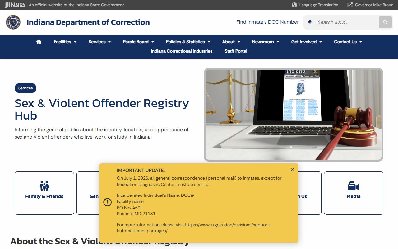 Owen County inmate records IDOC sex and violent offender registry source