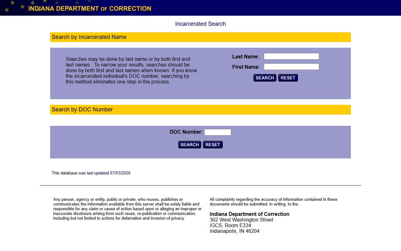 Owen County inmate records Indiana DOC offender locator source