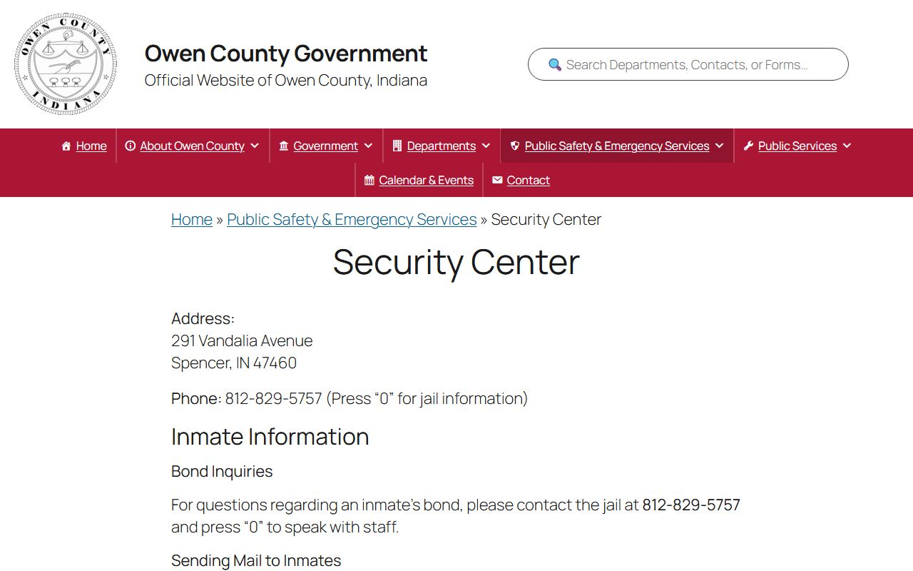 Owen County inmate records Security Center source