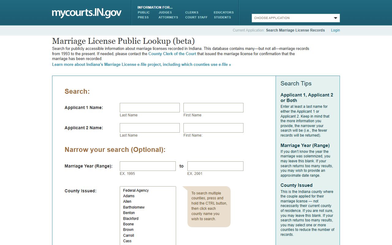 Owen County marriage records in the Indiana Marriage License Public Lookup