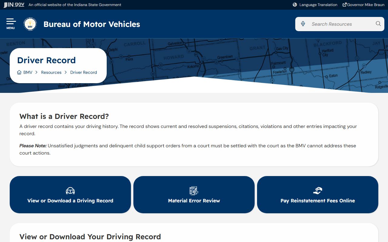 Owen County traffic court records compared with Indiana BMV driver record options