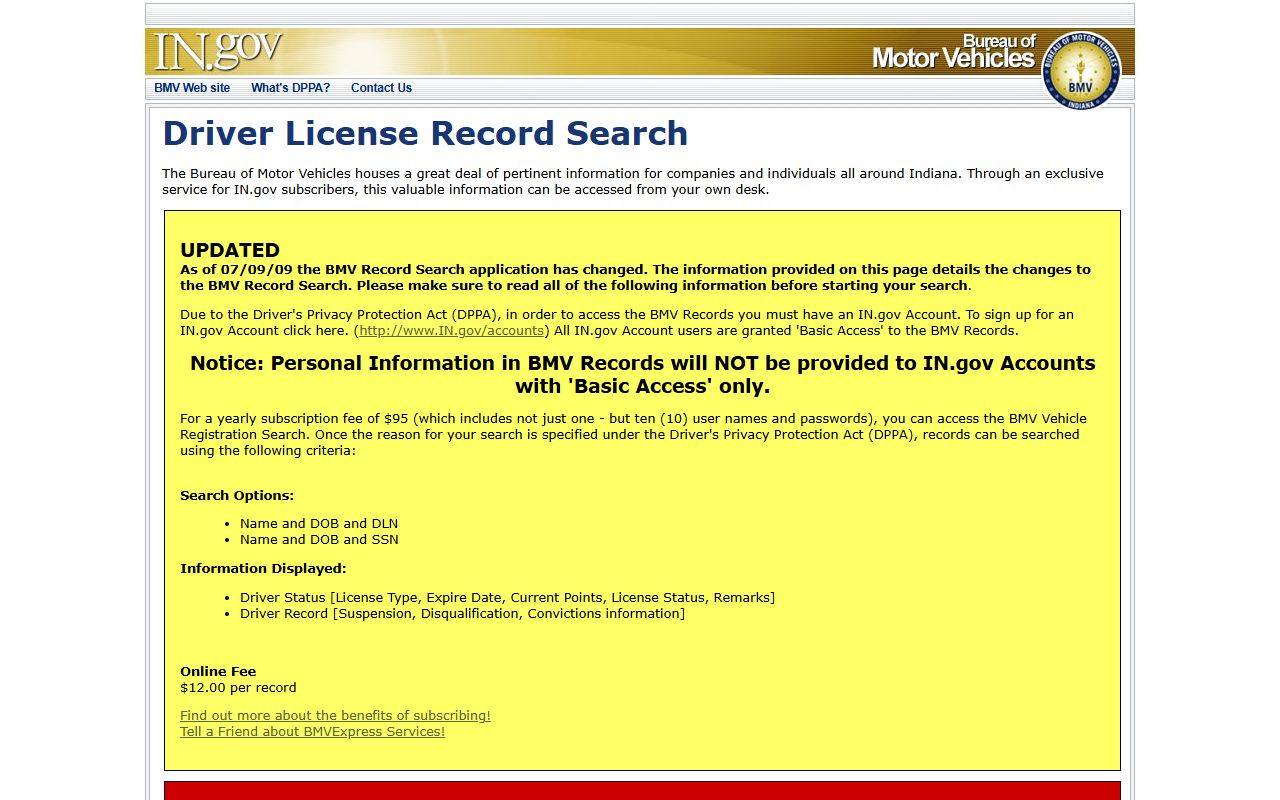 Owen County traffic court records and Indiana BMV license records search access