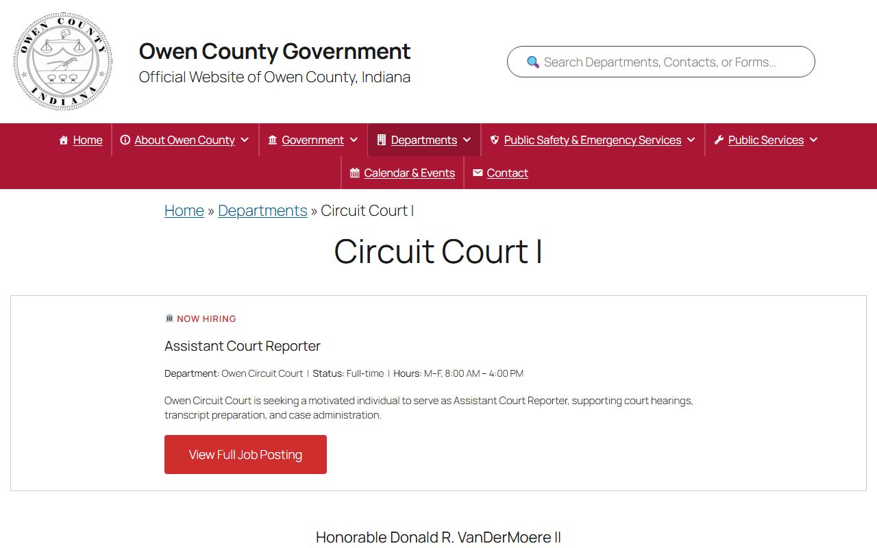 Owen County traffic court records on the Owen Circuit Court I traffic schedule page